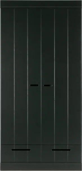 Connect, garderob, 2 dörrar och 2 lådor, svart, H195x53x94 cm, furu