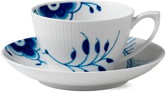 Royal Copenhagen Blå Mega Riflet kopp och fat - 28 cl